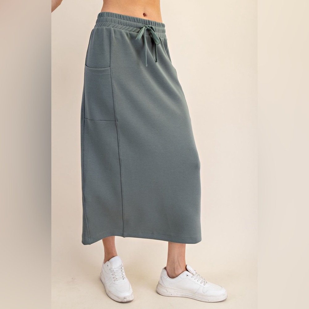 #466 Scuba Long Skirt - Sage Leaf